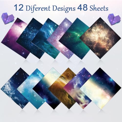 HASTHIP® 100 Sheets Double Sided Origami Paper for Kids Grown-ups 12 Vibrant Designs Beautiful Galaxy Outer Space Easy Folding Scrapbook Arts Crafts School 6x6 inch 200PCS