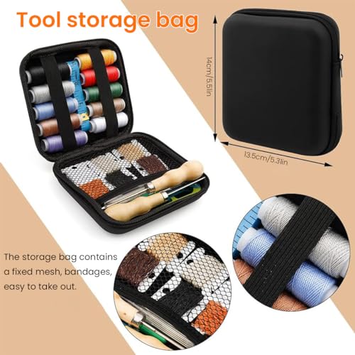 HASTHIP® 118PCS Leather Sewing Kit Leather Needles for Hand Sewing Heavy Duty Upholstery Repair Waxed Thread Large-Eye Stitching for Carseat Backpack Carpet Boots Shoes Sofa