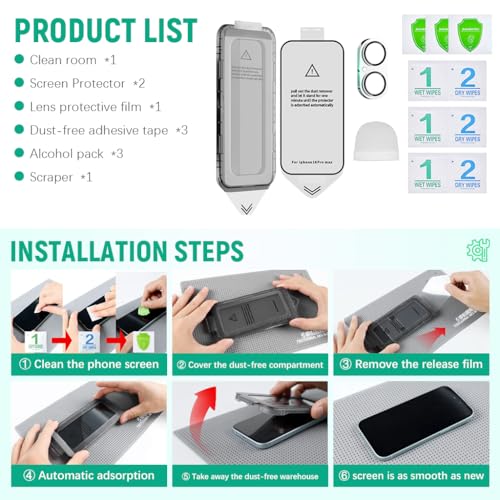 HASTHIP® Privacy Screen Protector for iPhone 16Tempered Glass Easiest 2-Step Installation Auto-Alignment HD Screen Protector Kit with 2 Pieces Screen Protectors and Accessories