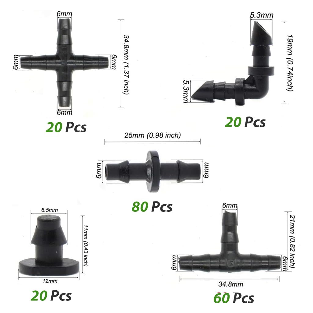 200Pcs Drip Irrigation Kit for Home Garden, 1/4'' Connectors for Gardens, Lawns & Greenhouses, Easy-Install, Durable & Leak-Resistant Design