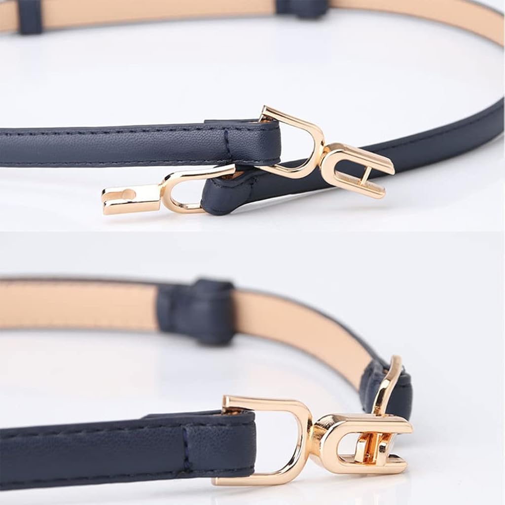 HASTHIP® Cinturones Finos para Mujer 2 Piezas, Cinturón de Cuero PU con Hebilla Dorada Ajustable, Cinturón Elegante para Vestidos, Camisas, Blazers y Conjuntos de Moda