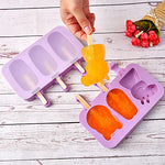 Cartoon kulfi Ice Cream Mold, Popsicle Mould Silicone, 2 Pieces in 6 Slots, with 100 Wooden Sticks, Reusable, Ice Cream Popsicle Maker, Easy Release