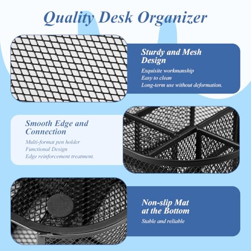 HASTHIP® Metal Grid Desk Organizer, Multi-Compartment Office Pen Stand, Space-Saving Storage Holder for Stationery, Gadgets, Home & Office Supplies