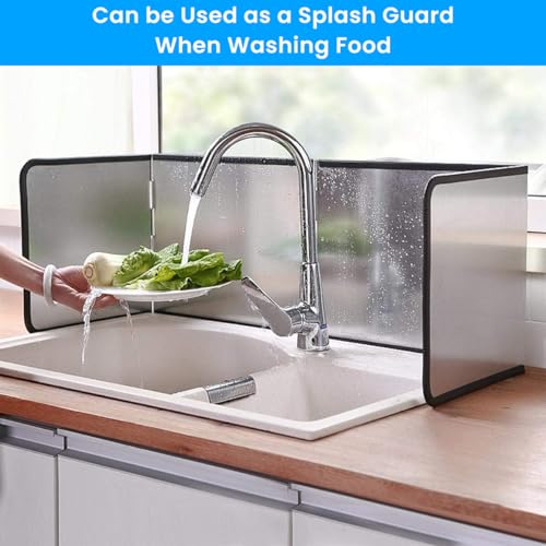 HASTHIP® Kitchen Oil Splash Guard Reuseable Oil Splash Guard One-Piece Dual Stove Oil Splash Guard Aluminum Foil Oil Splash Guard for Twin Stove Oil Splash Proof Screen Board, 76x29.5x30cm