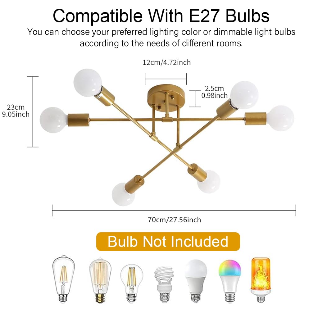 HASTHIP 6-Light Modern Metal Flush Mount Ceiling Light, E27
