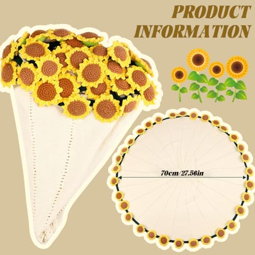 HASTHIP® DIY Crochet Art Kit Sunflower Blanket Craft Kit 70cm Dia Round Blanket DIY Crochet Couch Blanket Romantic Sunflower Blanket for Home Decor, Gifting, with Step and Step Guide & Tool Kit