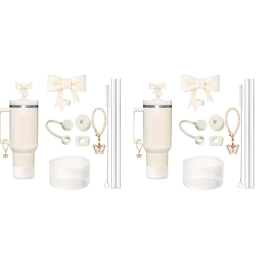 HASTHIP Stanley Cup Accessories Charm Kit Set 18PCS for Personalizing & Protecting Cups | Includes Butterfly Handle Charm and Straw Cleaning Brush