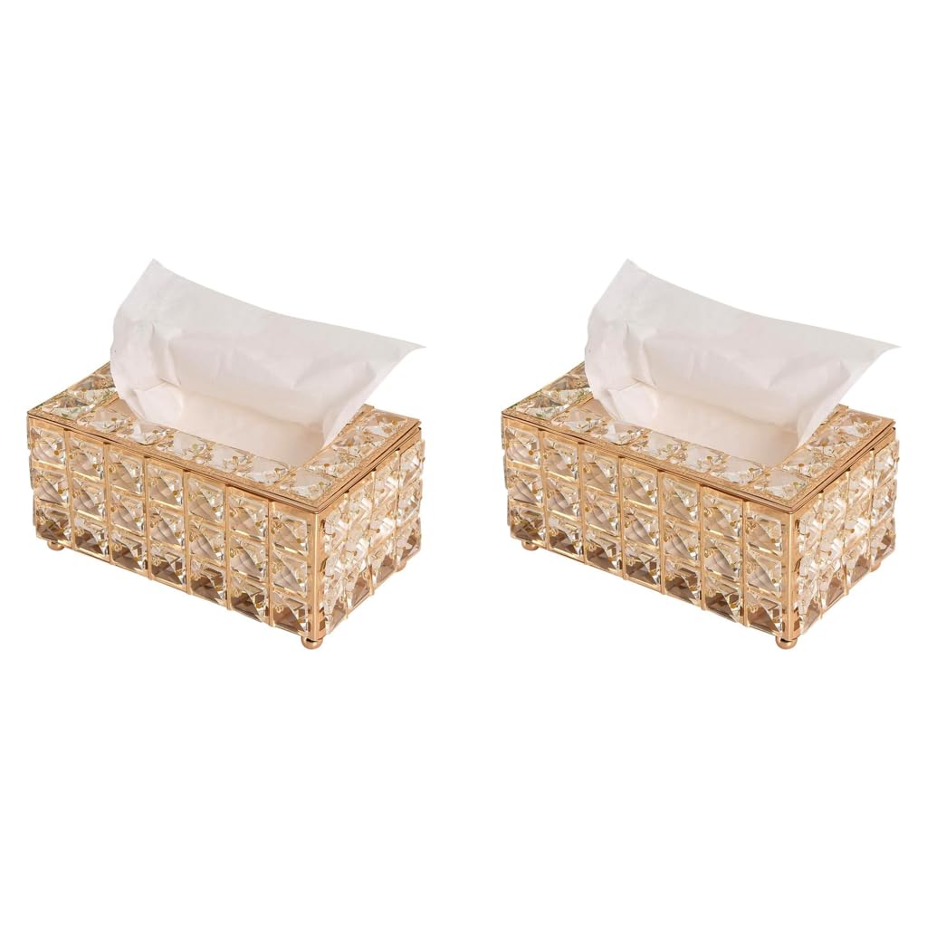 HASTHIP Tissue Box Holder for Home and Car featuring Crystal Glass Beads 7.4x4.3x3.9 in | Set of 2