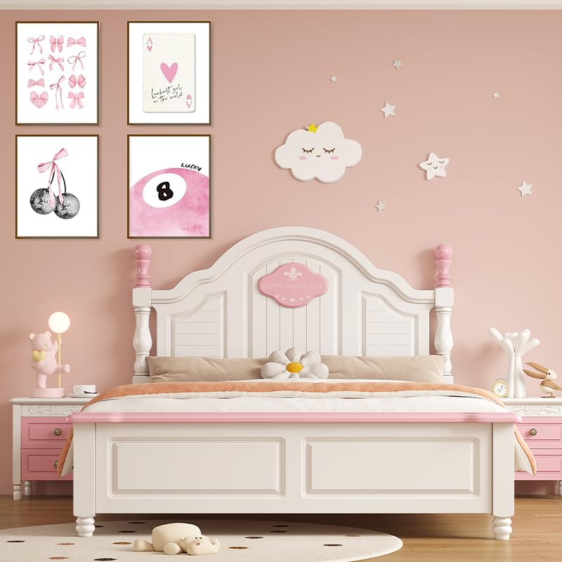 HASTHIP Wall Posters Set of 4 20x25cm Canvas Prints for Bedroom with Pink Bow & Disco Art