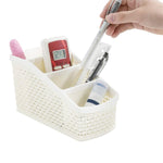 HASTHIP Remote Stand for Home with 4 Compartments and Hollow Woven Design 9.5x21x11cm | Plastic Organizer for Office and Vanity