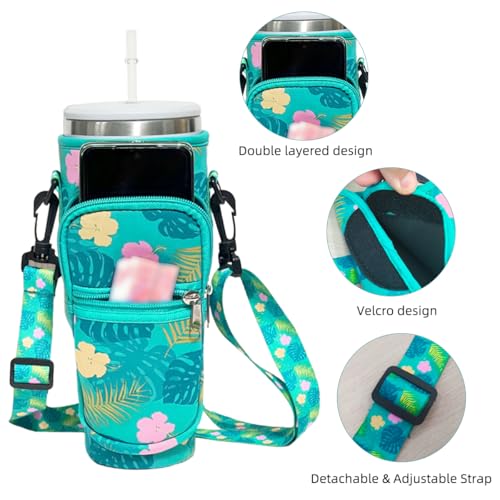 HASTHIP® Bottle Carrier Bag for Stanley Tumbler, Fashion Print Water Bottle Sling Bag with Phone Pocket, Neoprene Water Bottle Holder Pouch with Detachable Shoulder Strap