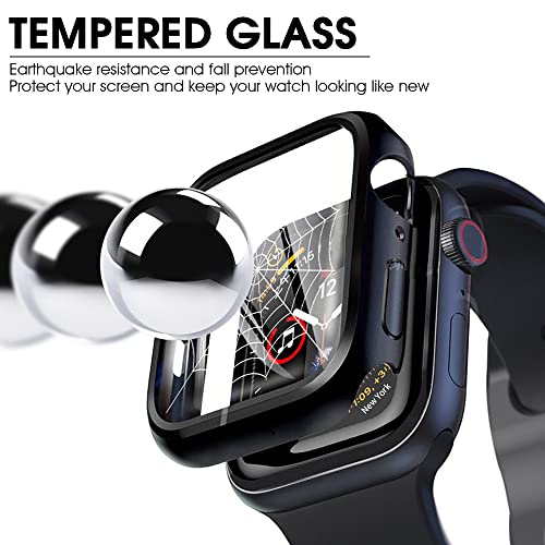 HASTHIP® Hard PC Cover Compatible withApple Watch Series 7, Hard Case 41mm Case withTempered Glass Screen Protector, Full Coverage, Touch Sensitive, Ultra-Thin HD Bumper Protective Cover(Black)