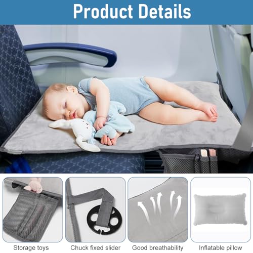 HASTHIP® 30.7x18.9'' Seat Footrest for Kids Travel Sleeping Bed with Inflatable Pillow Packable Seat Extender with Storage Pouch, Air Pump, Travel Essentials for Kids Flight Travel Accessories