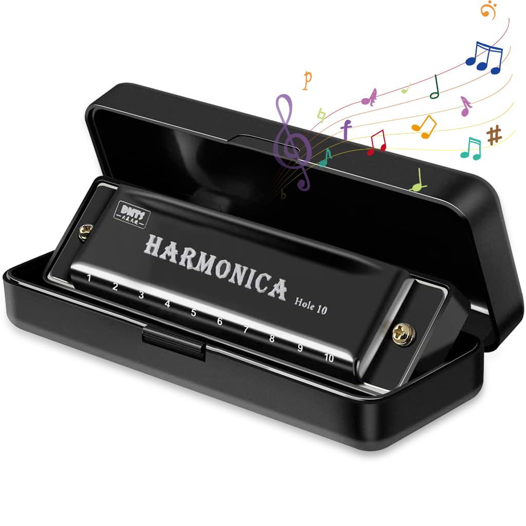 HASTHIP Harmonica for Beginners featuring 10 Hole 20 Tone C Key with Titanium Copper Core | Black