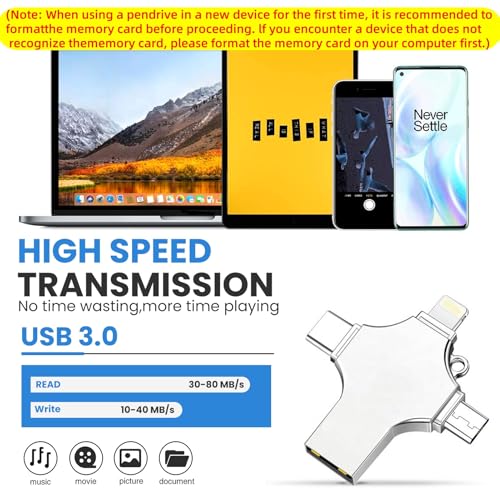 HASTHIP® Pendrive 64GB 4 in 1 Flash Drive with Light-ning, Micro USB, USB A, Type-C Interface Mini Hangable Pen Drive for iOS & Android Compatible with iPhone, iPad, Android, PC and More Devices