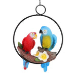 HASTHIP Garden Decor Resin Parrot Hanging for Patio and Living Room featuring 15cm Cast Iron Ring Frame | Blue and Red Parrot Ornament with Chain Hook