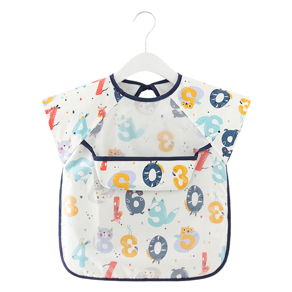 HASTHIP® Babero Bebé Sin Mangas con Bolsillo Impermeable Verano,Babero Infantil Lavable y Ligero,Ajustable de EVA con Diseño de Dibujos Animados para Niños 6-24 Meses Reutilizable