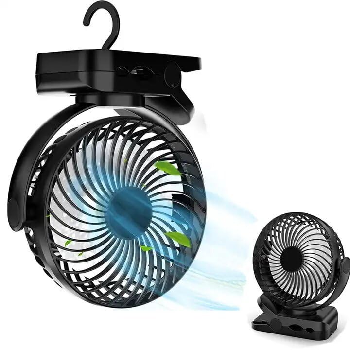 HASTHIP® Rechargeable Table Fan with Night Light & Remote Control, 360° Adjustment 8000mAh High Speed Table Fan for Home, Office, Camping with Clip and Power Bank