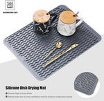 HASTHIP® Kitchen Silicone Dish Drying Mat, Large Silicone Counter Mat, Quick Dry Drain Pad with Wavy Grooves, Anti Slip Coffee Mat, Sink Draining Board Mat for Dish, Cup & Utensils, 40x30cm, Grey