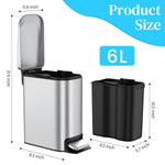 HASTHIP Slim Bathroom Trash Can for Small Spaces with Soft Close Pedal Lid 6 L Stainless Steel Bin