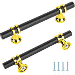 HASTHIP® Black and Gold Cabinet Handles 2 Pack, 3-3/4 inch Hole Center Drawer Pulls and Knobs, Zinc Alloy Kitchen Cupboard Hardware for Dresser, Furniture Door Knobs Multicolor Design