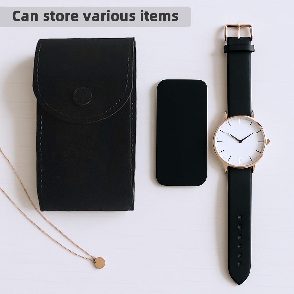 HASTHIP® Travel Watch Box Leather Watch Case Organizer,Double-Sided Velvet Lined Protective Storage Pouch for Men & Women,Anti-Scratch Portable Wristwatch Holder Travel Storage 7x13x4cm Only Box