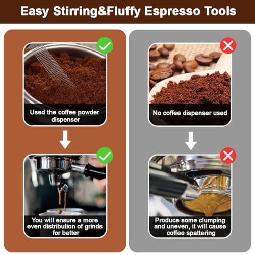 HASTHIP® Ground Coffee Stirrer with Stand Rack 304 Stainless Steel 8-Needle Coffee Stirrer Pin Tamper Professional Espresso Ground Coffee Distributor Essential Coffee Accessories for Home & Baristas