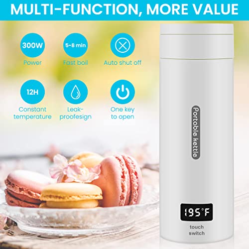 HASTHIP® Electric Kettle 0.4 Litre 300W Portable Water Bottle Hot Tea Mug Multipurpose Food Grade Fast Boil Auto Shut Off Travel LCD Smart Temperature Display 3PCS