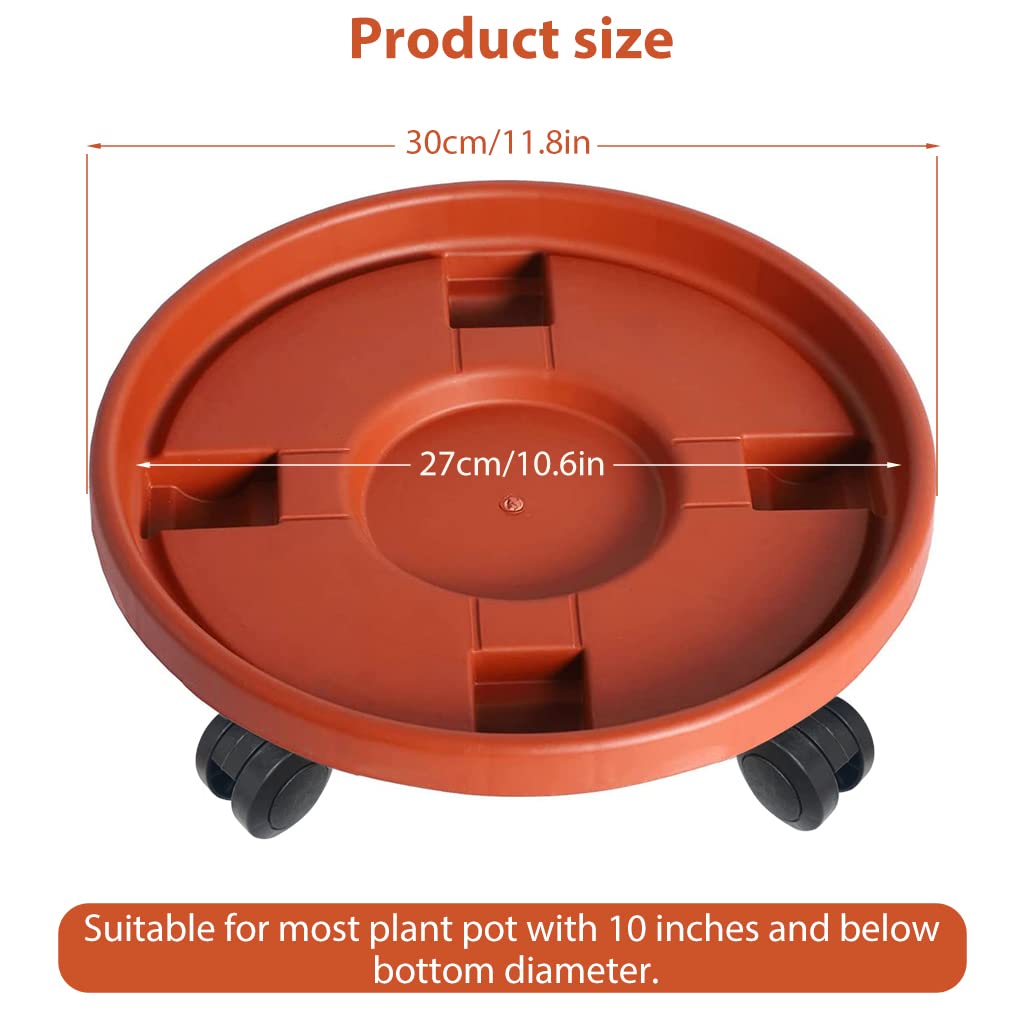 30cm Plant Pot Stand with Wheels, Thicken Heavy Movable Round Plant Caddy and Multipurpose Trolley for Plant Pot, Cylinder