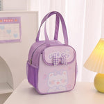 HASTHIP® School Lunch Box Bag Cute Cartoon Bunny Print Thermal Lunch Box Bag with Insulated Foil Liner Side Pocket & Front Pouch Portable Outdoor Zipper Food Bag Picnic Bento Box Pouch-Purple