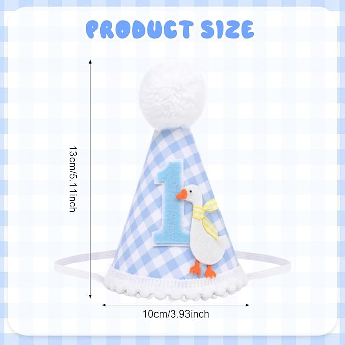 HASTHIP® One Funny Goose birthday hat cotton plush birthday cap with soft pom pom charm design adjustable crowns for girls small caps for soft s baby crown girls 1 year gift