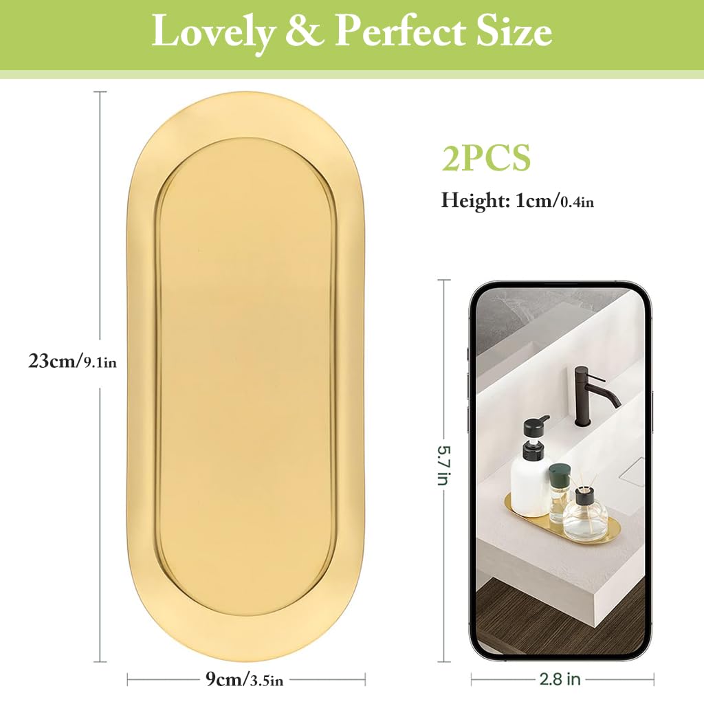 HASTHIP Jewelry Organizer Trays for Dressing Table and Bathroom featuring 23x9 cm Stainless Steel Design | Golden Trinket Plates for Home Décor