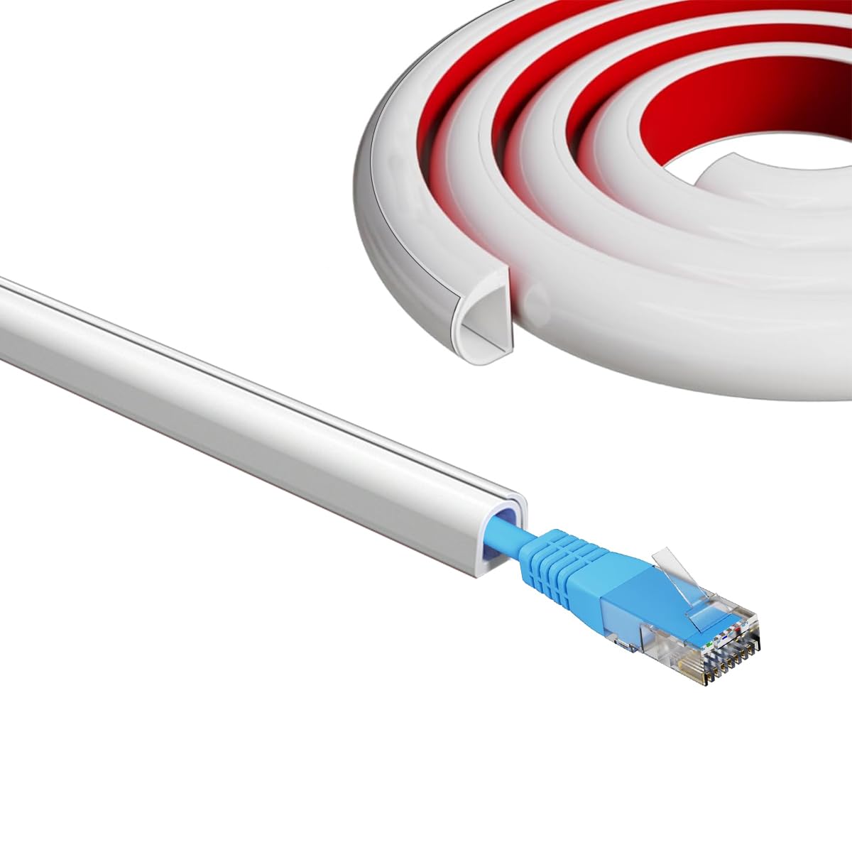 HASTHIP® Canaleta para Cable Único de PVC 6.6ft,Cubierta Adhesiva para Cables,Organizador de Cables Flexible y Recortable Protector Cable Suelo y Pared Blanco