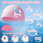 HASTHIP® Girls Swimming Goggles & Swim Cap Set, Kids Anti-Fog UV Protection Goggles with Integrated Ear Plugs, No Leak Swim Goggles Clear Vision, Cartoon Swim Goggles Kids for Children Age 6-14