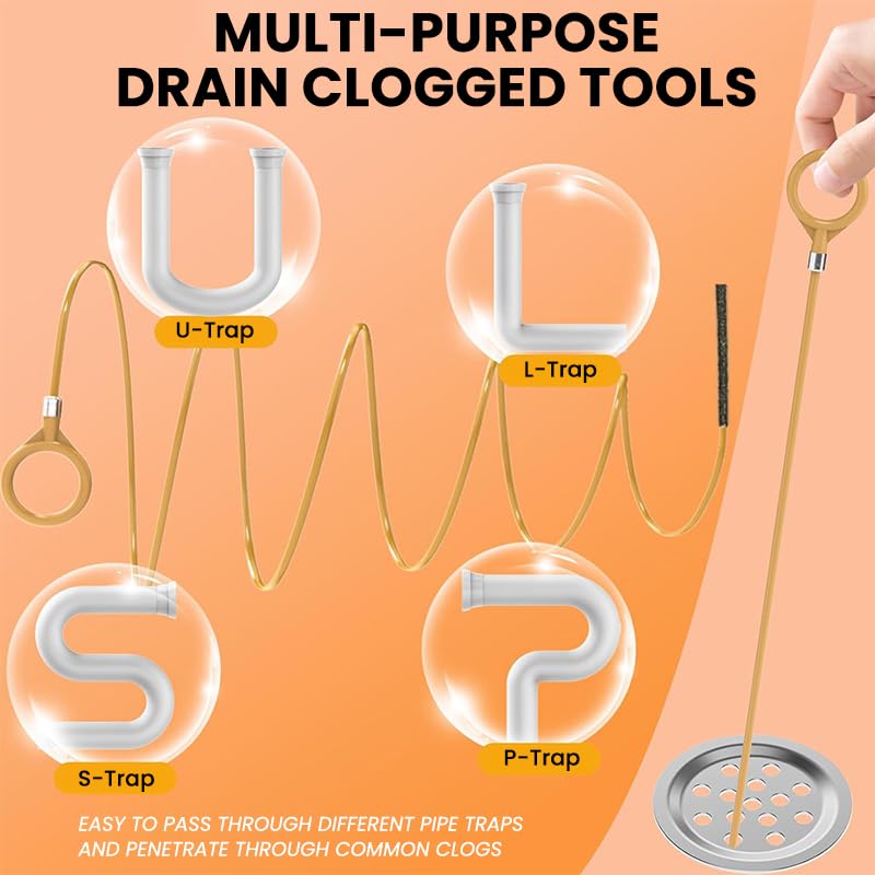 HASTHIP Drain Hair Clog Remover Tool for Bathroom Sink and Shower with 32 in Reach | Flexible PVC and Ergonomic Ring Grip