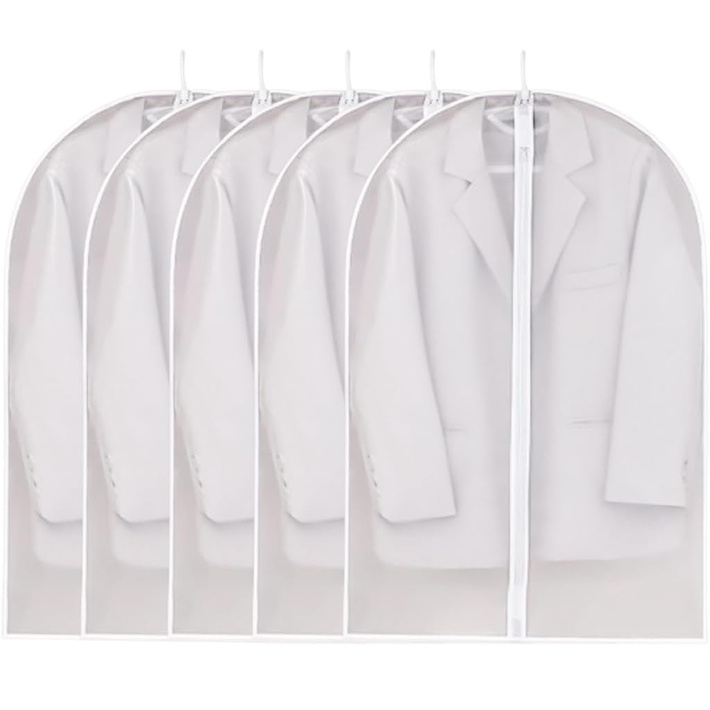 HASTHIP® 5Pcs Garment Bag Wardrobe Hanging Garment Bag, PEVA Transparent Dustproof Garment Cover Zip-up Garment Bag for Suit, Coat, Tuxedos, Coats, Blazer, Jacket, 60x100cm