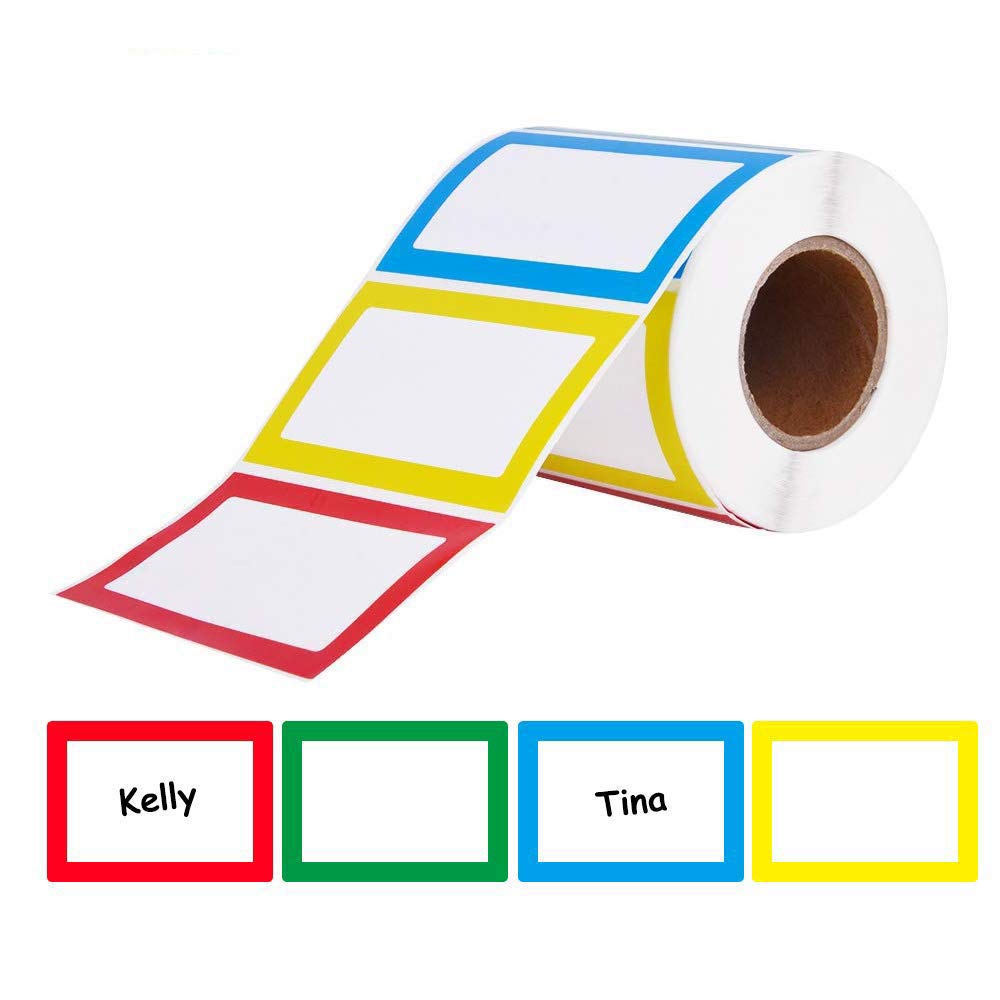 300 Sheet Colored Label Stickers, 3.5"x2.3" Self Adhesive Tags 4 Colors Name Tag Sticker for Office, School, Classroom, Meeting, Kindergarten, Parties, Warehouses, Clothes and Mailing