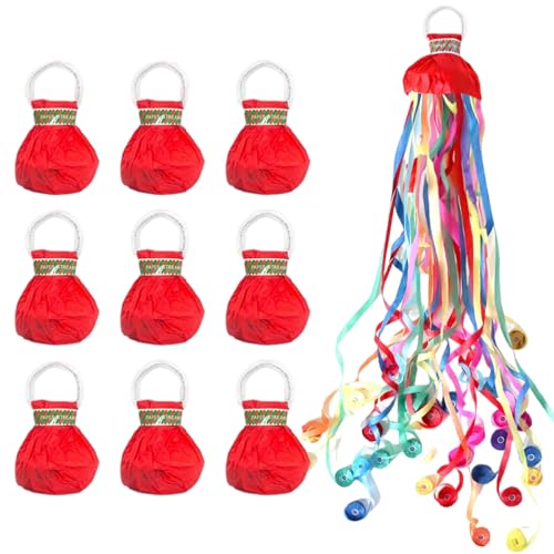 HASTHIP® 10Pcs Red Hand Throw Confetti Paper Streamers,Pull Ring Ribbon Pull Flower Spray For Anniversary,Party Popper for Celebration and Party Birthday Decor Supplies Decor