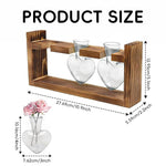 HASTHIP Hydroponic Glass Vase Kit for Desktop Decor with 3 Heart Planters & Wooden Stand
