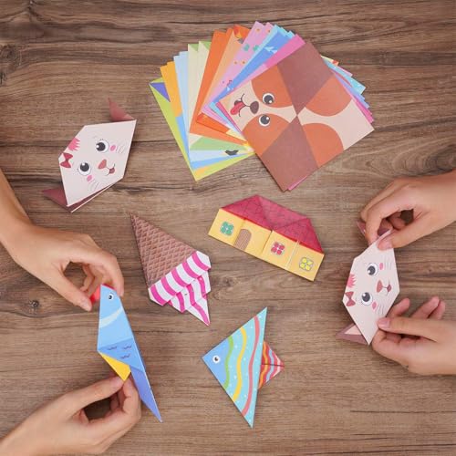 HASTHIP® 108 Sheets Origami Paper Kit for Kids, 3D DIY Craft Set with Tutorial Guide, Gift Box, 5.5 Inch Square Colored Paper, Art Supplies for Creative Projects