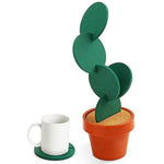 HASTHIP® Juego de 6 Posavasos de Cactus Absorbentes con Soporte Maceta,Coasters Creativos para Bebidas,Decoración Moderna para Hogar Oficina y Bar - Verde