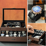 HASTHIP® Watch Box Organizer for Men, 12 Slot Large Capacity Wooden Watch Display Case with Pull-Out Drawer, Double Layer, Clear Glass Lid, Jewelry Storage Case for Earrings, Necklaces, Watches