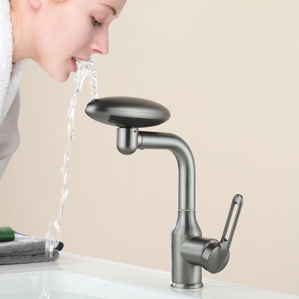 HASTHIP Waterfall Bathroom Sink Faucet for Modern Basins with 4 Modes 360° Rotation Gray