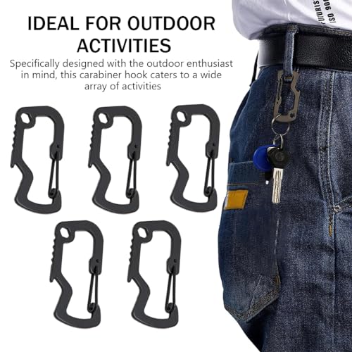 HASTHIP® Proberos 5PCS Black D-Shaped Stainless Steel Carabiner Clips with Bottle Opener, Locking Snap Hooks for Camping, Hiking, Backpack, Outdoor Gear
