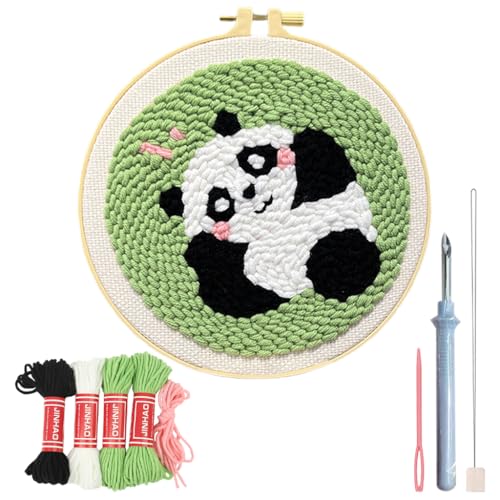 HASTHIP® DIY Tufting Art Craft Kit 20x20CM Punch Needle Embroidery Kit for Beginners, Cute Panda Design, Complete DIY Hoop Set with Needles, Thread & Instructions, Ideal Gift for Kids & Adults