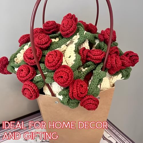 HASTHIP® DIY Crochet Rose Flower Blanket Material Kit 80cm Dia Round DIY Crochet Kit Couch Blankets Romantic Rose Blanket for Home Decor Gift Items for Women
