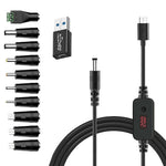 HASTHIP® Cable USB C a DC 11 Conectores, Voltaje Ajustable 5V-20V con Pantalla LED y Botón de Encendido, Cable de Carga Versátil 3.3ft para Portátiles, Monitores Portátiles, Enrutadores,