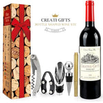 HASTHIP® Wine Accessories Kit Set of 5pcs Wine Supplies with Bottle-Shaped Gift Box Includes Wine Corkscrew, Wine Stopper, Wine Pourer, Foil Cutter, Wine Drip Ring, Metallic Marker Pen