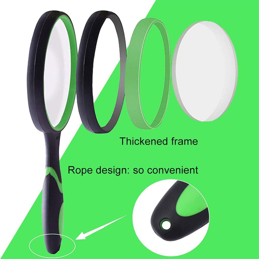 HASTHIP® Black Magnifying Glass for Reading - 5X Magnification with 100mm Real Glass Lens, Ergonomic Anti-Slip Handle Magnifier for Seniors & Kids, Shatterproof Magnifying Lens for Books & Hobbies