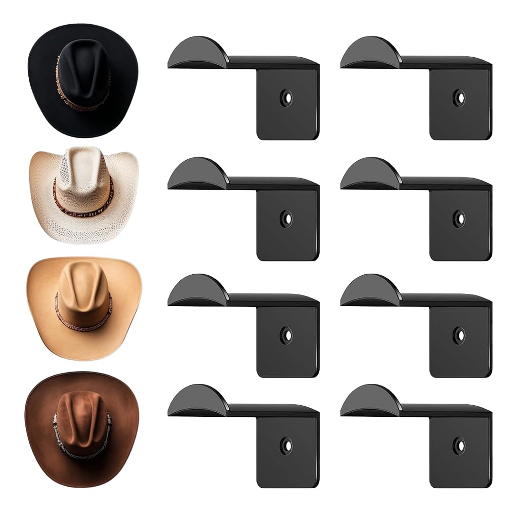 HASTHIP® 8Pcs Wall Coat Hanging Hooks Hat Display Organizer Racks Pre-punched Design, Multipurpose Minimalist Wall Storage Hooks for Hat, Clothes, Bag, with Screw Packs